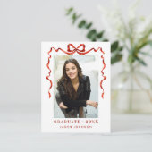 Trendy Red Bow Ribbon FOTO Graduation Party Postkarte (Stehend Vorderseite)