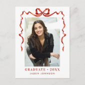 Trendy Red Bow Ribbon FOTO Graduation Party Postkarte (Vorderseite)