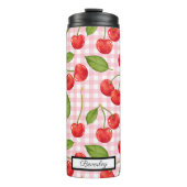 Trendy Red Cherry Pattern Gingham Hintergrund Thermosbecher (Vorderseite)