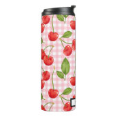 Trendy Red Cherry Pattern Gingham Hintergrund Thermosbecher (Nach links gedreht)