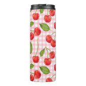 Trendy Red Cherry Pattern Gingham Hintergrund Thermosbecher (Rückseite)