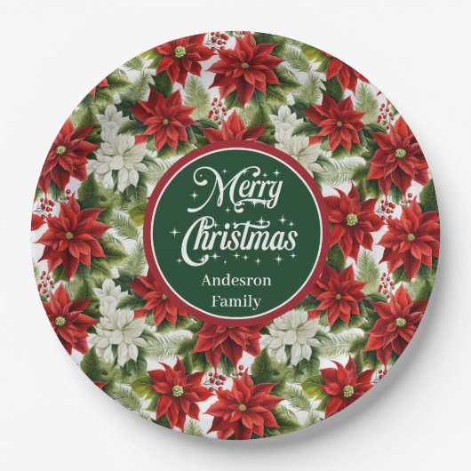 Trendy Red Christmas Flowers Custom Paper Plates Pappteller (Vorderseite)
