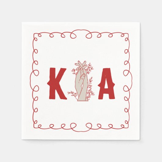 Trendy Red Custom Initial Floral Hand Drawn Doodle Serviette (Vorderseite)