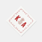 Trendy Red Custom Initial Floral Hand Drawn Doodle Serviette (Ecke)