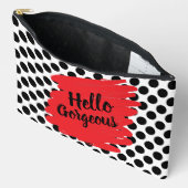 Trendy Red Daub and Black Polka Dot Hello Gorgeous Zubehörtasche (Offen)