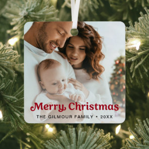 Trendy RED Frohe Weihnachtsfamilie Foto Ornament Aus Metall