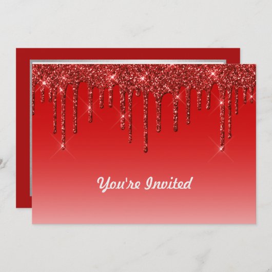 Trendy Red Glitzer Tropfens Birthday Einladung (Vorne/Hinten)