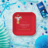 Trendy Red Gold Cross White Dove Bestätigung Pappteller (Party)