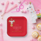 Trendy Red Gold Cross White Dove Bestätigung Pappteller (Party)