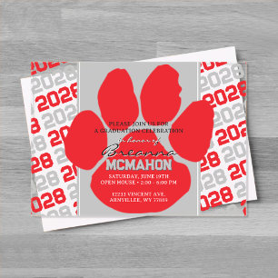 Trendy Red & Grau Abschluss Pawprint Clear Acryleinladungen
