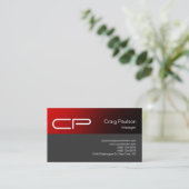 Trendy Red Gray Chic Monogram Business Card Visitenkarte (Stehend Vorderseite)