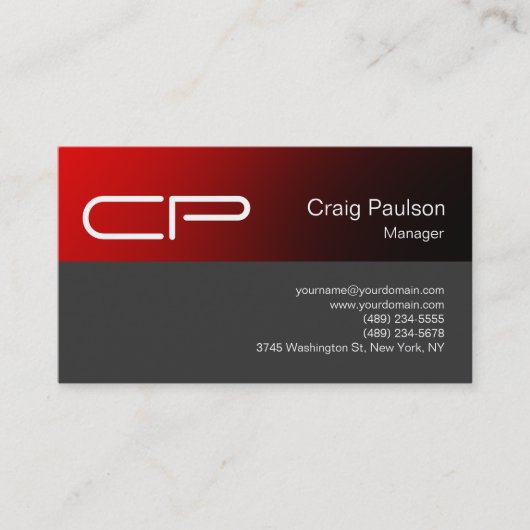 Trendy Red Gray Chic Monogram Business Card Visitenkarte (Vorderseite)