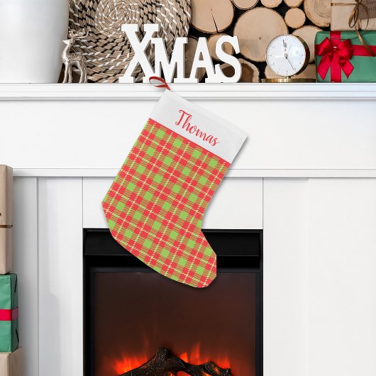 Trendy Red Green Festive Pattern Rustikaler Tartan Kleiner Weihnachtsstrumpf