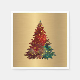 Trendy Red Green Watercolor Tree Gold Weihnachten Serviette