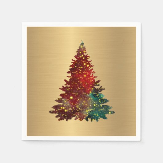 Trendy Red Green Watercolor Tree Gold Weihnachten Serviette (Vorderseite)