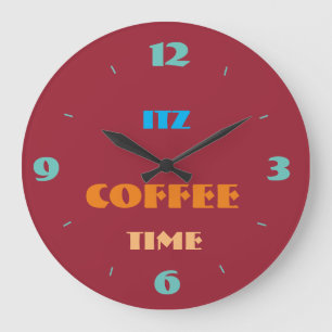 Trendy Red "Itz Coffee Time" Kitchen Clock Große Wanduhr
