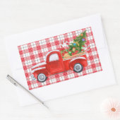 Trendy Red Kariert Vintage Weihnachtsfeiertag Rechteckiger Aufkleber (Umschlag)