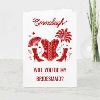 Trendy Red Las Vegas Showgirl Bridesmaid Proposal Karte