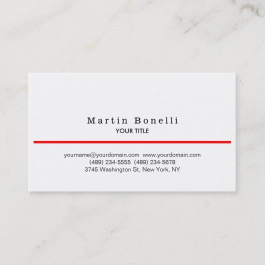 Trendy Red Line White Background Business Card Visitenkarte (Vorderseite)