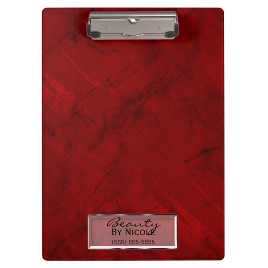 Trendy Red Marble Elegante Chic Glam Personalisier Klemmbrett (Vorderseite)