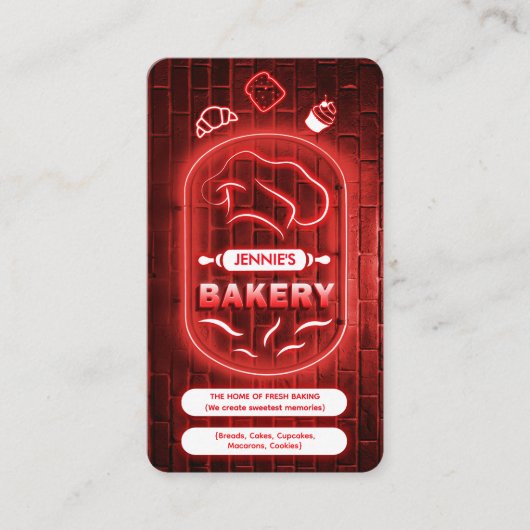 Trendy Red Neon Pink Bakery Custom Logo QR Code   Visitenkarte (Vorderseite)