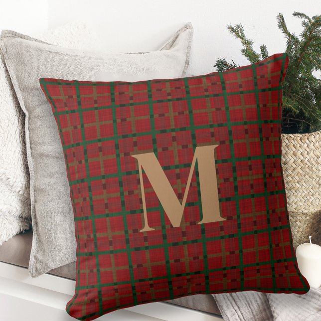 Trendy Red Plaid Monogram Throw Pillow Kissen (Von Creator hochgeladen)