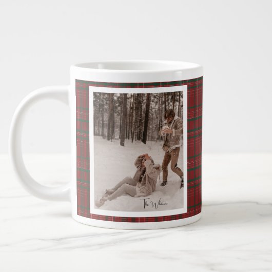 Trendy Red Plaid Rustic 2 Photo Christmas Gift Jumbo-Tasse (Links)
