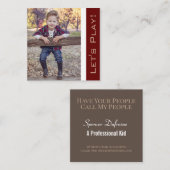 Trendy Red Playdate Card mit Foto Quadratische Visitenkarte (Vorne/Hinten)