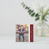 Trendy Red Playdate Card mit Foto Quadratische Visitenkarte (Stehend Vorderseite)