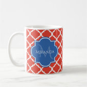 Trendy Red Quatrefolie Blue Monogram und Name Kaffeetasse (Links)