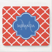 Trendy Red Quatrefolie Blue Monogram und Name Mousepad (Vorne)