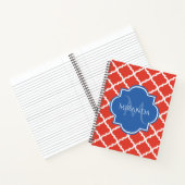 Trendy Red Quatrefolie Blue Monogram und Name Notizbuch (Innenseite)