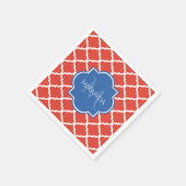 Trendy Red Quatrefolie Blue Monogram und Name Serviette (Ecke)