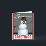 Trendy Red Season's Greetings Snowman Card Feiertagskarte<br><div class="desc">Weihnachten Grußkarten mit einem lustigen & festlichen Schneemann,  in einem trendigen grauen,  roten,  schwarzen und weißen Farbschema. Die Innenseite wird mit einer eigenen,  benutzerdefinierten Nachricht gedruckt oder kann einfach leer verlassen werden. Es gelten Massenermäßigungen. Keine Mindestbestellung.</div>