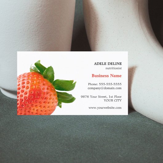 Trendy Red Strawberry Nutritionist Business Card Visitenkarte