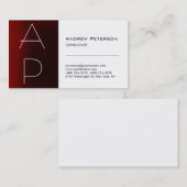 Trendy Red Strip Monogram White Business Card Visitenkarte (Vorne/Hinten)