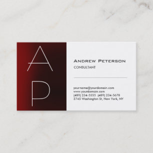 Trendy Red Strip Monogram White Business Card Visitenkarte