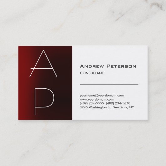 Trendy Red Strip Monogram White Business Card Visitenkarte (Vorderseite)