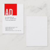 Trendy Red Strip Monogram White Business Card Visitenkarte (Vorne/Hinten)