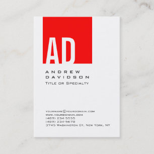 Trendy Red Strip Monogram White Business Card Visitenkarte