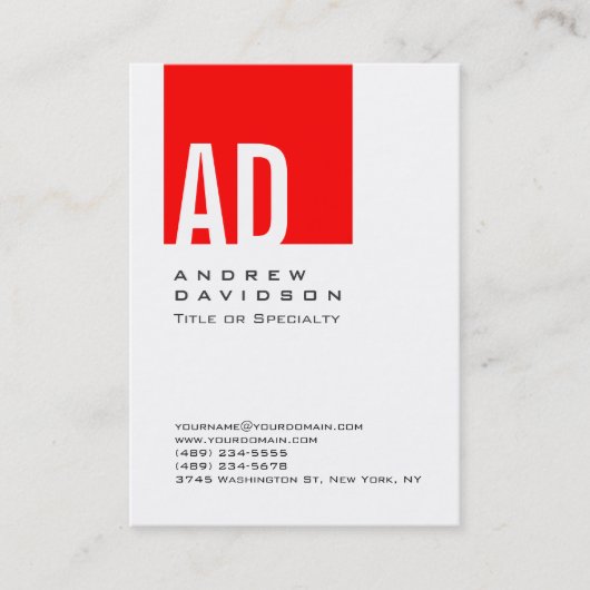 Trendy Red Strip Monogram White Business Card Visitenkarte (Vorderseite)