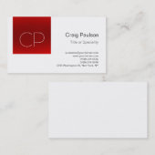 Trendy Red Strip White Monogram Business Card Visitenkarte (Vorne/Hinten)