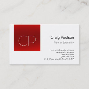 Trendy Red Strip White Monogram Business Card Visitenkarte