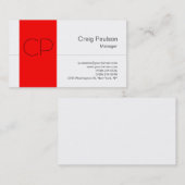 Trendy Red Strip White Monogram Business Card Visitenkarte (Vorne/Hinten)