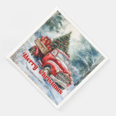 Trendy red truck Christmas scene rustic table Serviette (Ecke)