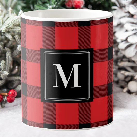 Trendy Red und Black Buffalo Kariert Mit Monogramm Kaffeetasse