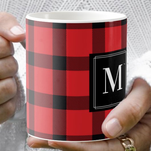 Trendy Red und Black Buffalo Kariert Mit Monogramm Kaffeetasse