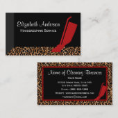 Trendy Red Vacuum Leopard Housekeeping Service Visitenkarte (Vorne/Hinten)