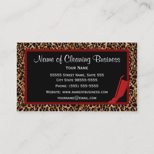 Trendy Red Vacuum Leopard Housekeeping Service Visitenkarte (Rückseite)