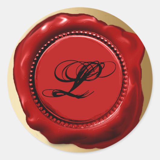Trendy Red Wax Initial Letter Siegel Runder Aufkleber (Vorderseite)